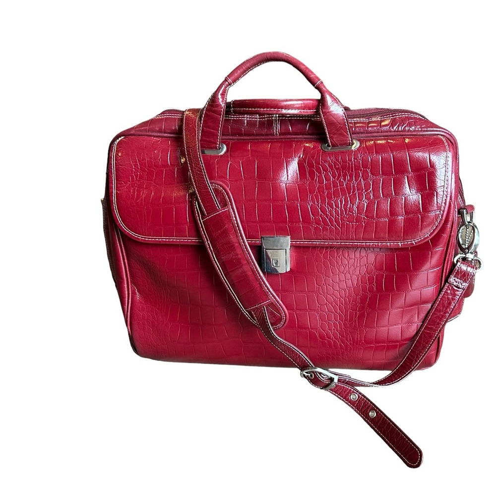 Siamod Servano  Italian croco leather Laptop briefcase and crossbody Red unisex.